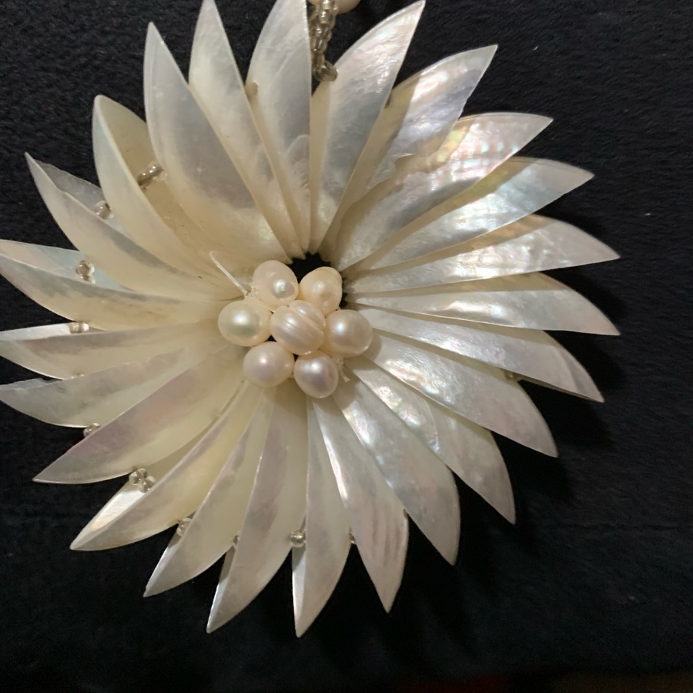 Pearl and seashell necklace.